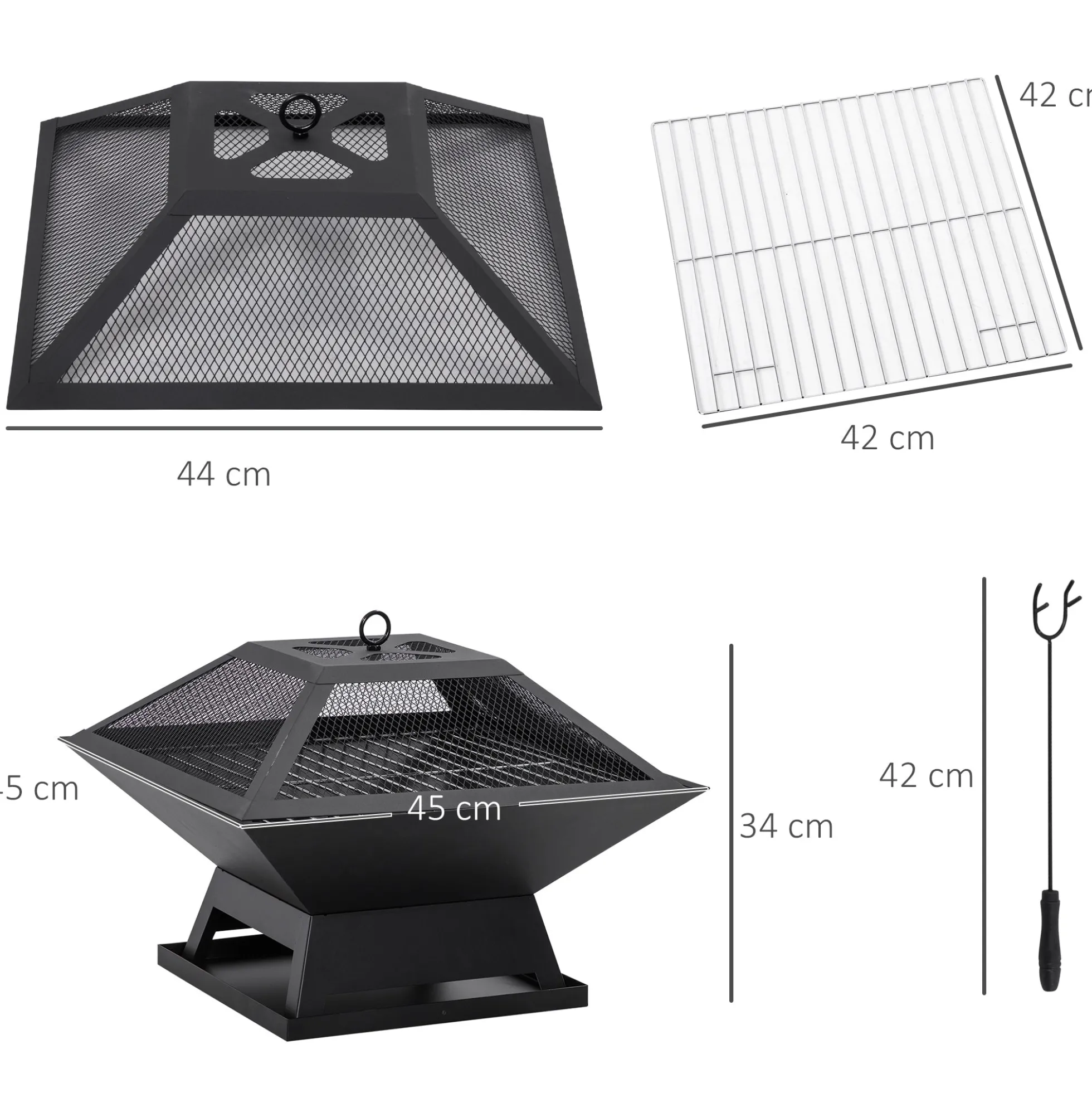 Outsunny Brasero Exterior De Acero Con Protector De Chispas 45x45x34 Cm Negro