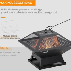 Outsunny Brasero Exterior De Acero Con Protector De Chispas 45x45x34 Cm Negro