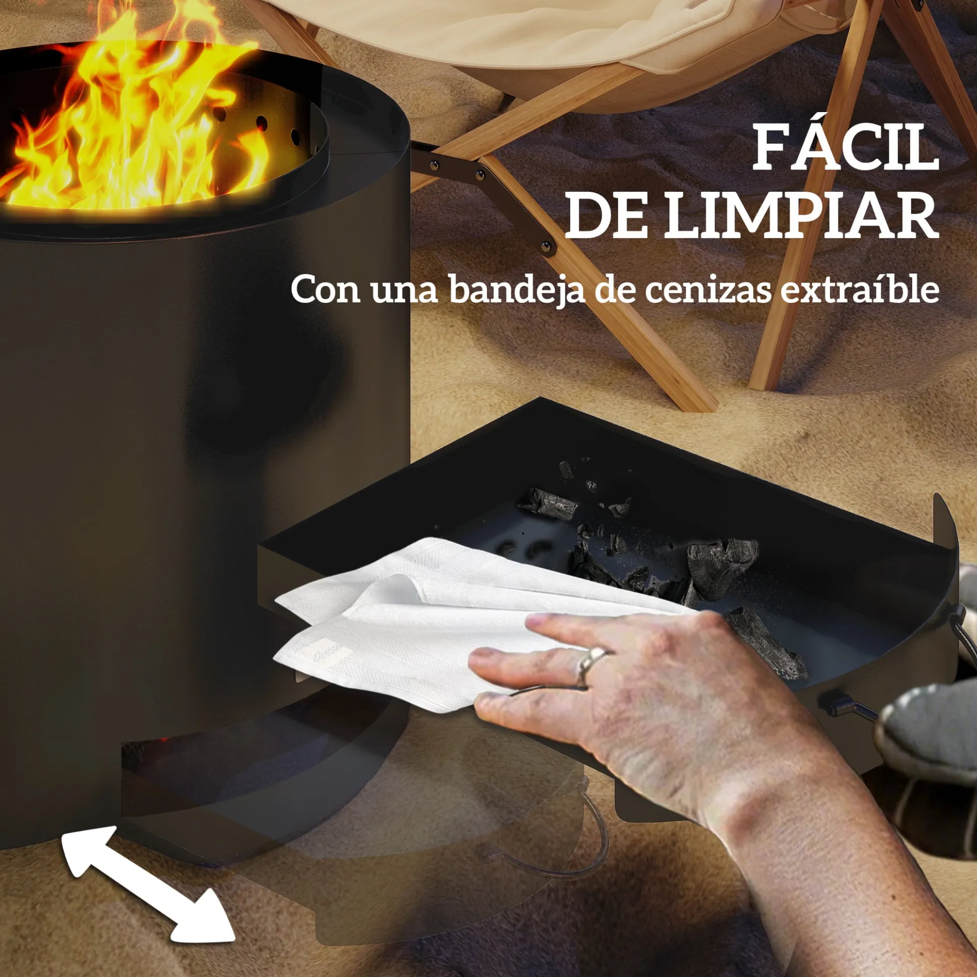 Outsunny Brasero Exterior Redondo Ø45x42 Cm De Acero Con Atizador Y Bandeja