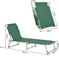 Outsunny Cama De Camping Plegable Tumbona Plegable Carga 120kg 187x58x28cm Verde
