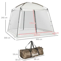 Outsunny Carpa De Jardín 3x3 M Para 6-8 Personas Con 4 Mosquiteras Y 2 Puertas