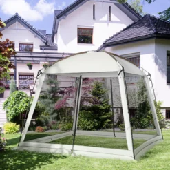 Outsunny Carpa De Jardín 3x3 M Para 6-8 Personas Con 4 Mosquiteras Y 2 Puertas