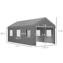 Outsunny Carpa Garaje 6x3 M Impermeable Con Paredes Laterales Desmontables Gris