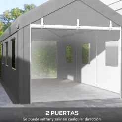 Outsunny Carpa Garaje 6x3 M Impermeable Con Paredes Laterales Desmontables Gris