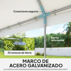 Outsunny Carpa Para Fiesta 4x6 M Con Luces Led Paredes Extraíbles Puertas Blanco