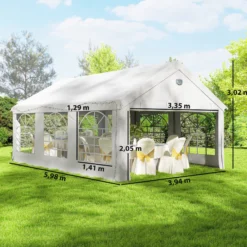 Outsunny Carpa Para Fiesta 4x6 M Con Luces Led Paredes Extraíbles Puertas Blanco