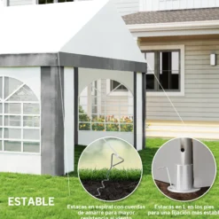 Outsunny Carpa Para Fiesta 4x8 M Con Paredes Extraíbles Puertas Y Ventanas Gris