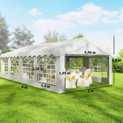 Outsunny Carpa Para Fiesta 4x8 M Con Paredes Extraíbles Puerta Y Ventanas Blanco