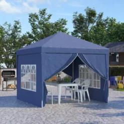Outsunny Carpa Plegable Con 4 Paredes Desmontables 3x3 M Para Exterior Azul