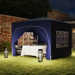 Outsunny Carpa Plegable Gazabo 3x3 M Con Paneles Laterales Upf50+ Azul Oscuro