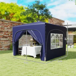 Outsunny Carpa Plegable Gazabo 3x3 M Con Paneles Laterales Upf50+ Azul Oscuro