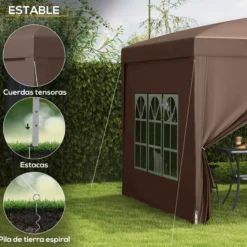 Outsunny Carpa Plegable Pop-up 3x3 M Con 4 Paredes Laterales Anti-uv Café
