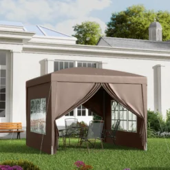 Outsunny Carpa Plegable Pop-up 3x3 M Con 4 Paredes Laterales Anti-uv Café