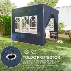 Outsunny Carpa Plegable Pop-up 2,5x2,5 M Con 4 Paredes Laterales Anti-uv Azul