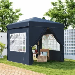 Outsunny Carpa Plegable Pop-up 2,5x2,5 M Con 4 Paredes Laterales Anti-uv Azul