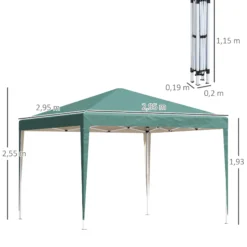 Outsunny Carpa Plegable 3x3 M Con Bolsa De Transporte Altura Ajustable Verde