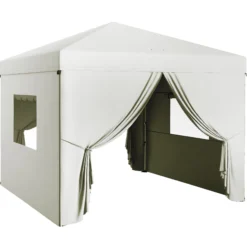 Outsunny Carpa Plegable 3x3 M Con 4 Paredes Laterales Altura Ajustable Blanco