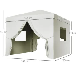 Outsunny Carpa Plegable 3x3 M Con 4 Paredes Laterales Altura Ajustable Blanco