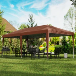 Outsunny Carpa Plegable 6x3 M Con Altura Ajustable Anti-uv Café