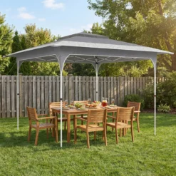Outsunny Carpa Plegable 3,5x3,5 M Con Doble Techo Altura Ajustable Upf50+ Gris
