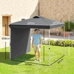 Outsunny Carpa Plegable 2,5x2,5 M Con 1 Pared Lateral Altura Ajustable Gris