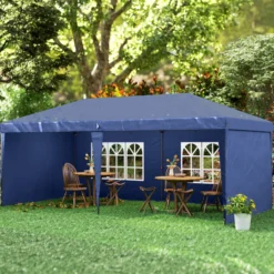 Outsunny Carpa Plegable 6x3 M Con 4 Laterales Desmontables 2 Ventanas Azul
