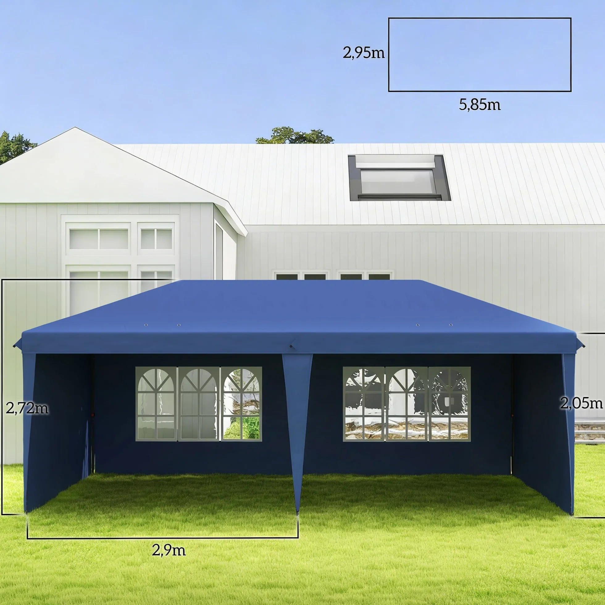 Outsunny Carpa Plegable 6x3 M Con 4 Laterales Desmontables 2 Ventanas Azul