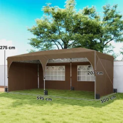 Outsunny Carpa Plegable 6x3 M Con Montaje Rápido Y Tiras Reflectantes Beige
