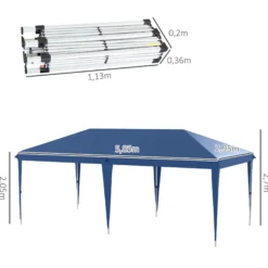 Outsunny Carpa Plegable 6x3 M Con Altura Ajustable Anti-uv Azul