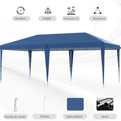 Outsunny Carpa Plegable 6x3 M Con Altura Ajustable Anti-uv Azul