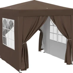 Outsunny Carpa Plegable 2x2m Exterior Con 4 Paredes Y Bolsa De Transporte Marrón