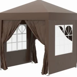 Outsunny Carpa Plegable 2x2m Exterior Con 4 Paredes Y Bolsa De Transporte Marrón