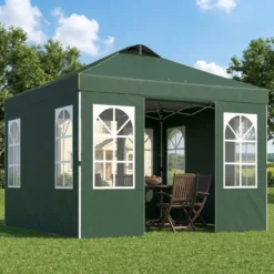 Outsunny Carpa Plegable 3x3m Pop-up Altura Ajustable Laterales Extraíbles Verde
