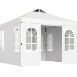 Outsunny Carpa Plegable 3x3m Pop-up Altura Ajustable Laterales Extraíbles Blanco