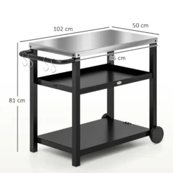 Outsunny Carrito De Parrilla De 3 Niveles Con 2 Ruedas Estantes Y Asa Gris