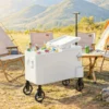Outsunny Carrito Nevera De 56l Con Ruedas Mango Ajustable Abrebotellas Blanco