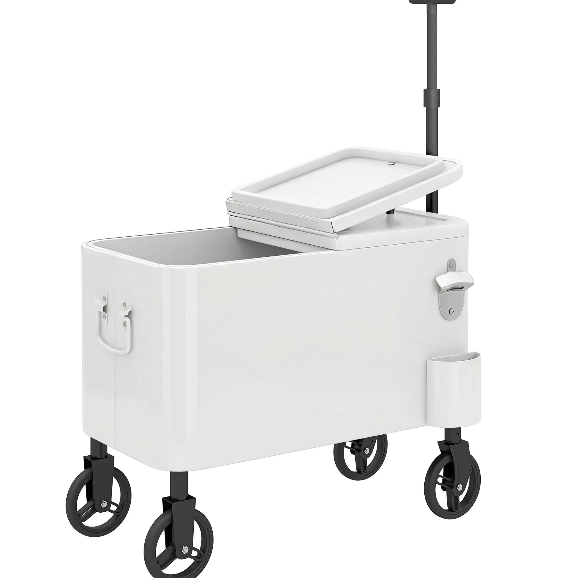 Outsunny Carrito Nevera De 56l Con Ruedas Mango Ajustable Abrebotellas Blanco
