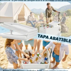 Outsunny Carrito Nevera De 56l Con Ruedas Mango Ajustable Abrebotellas Blanco