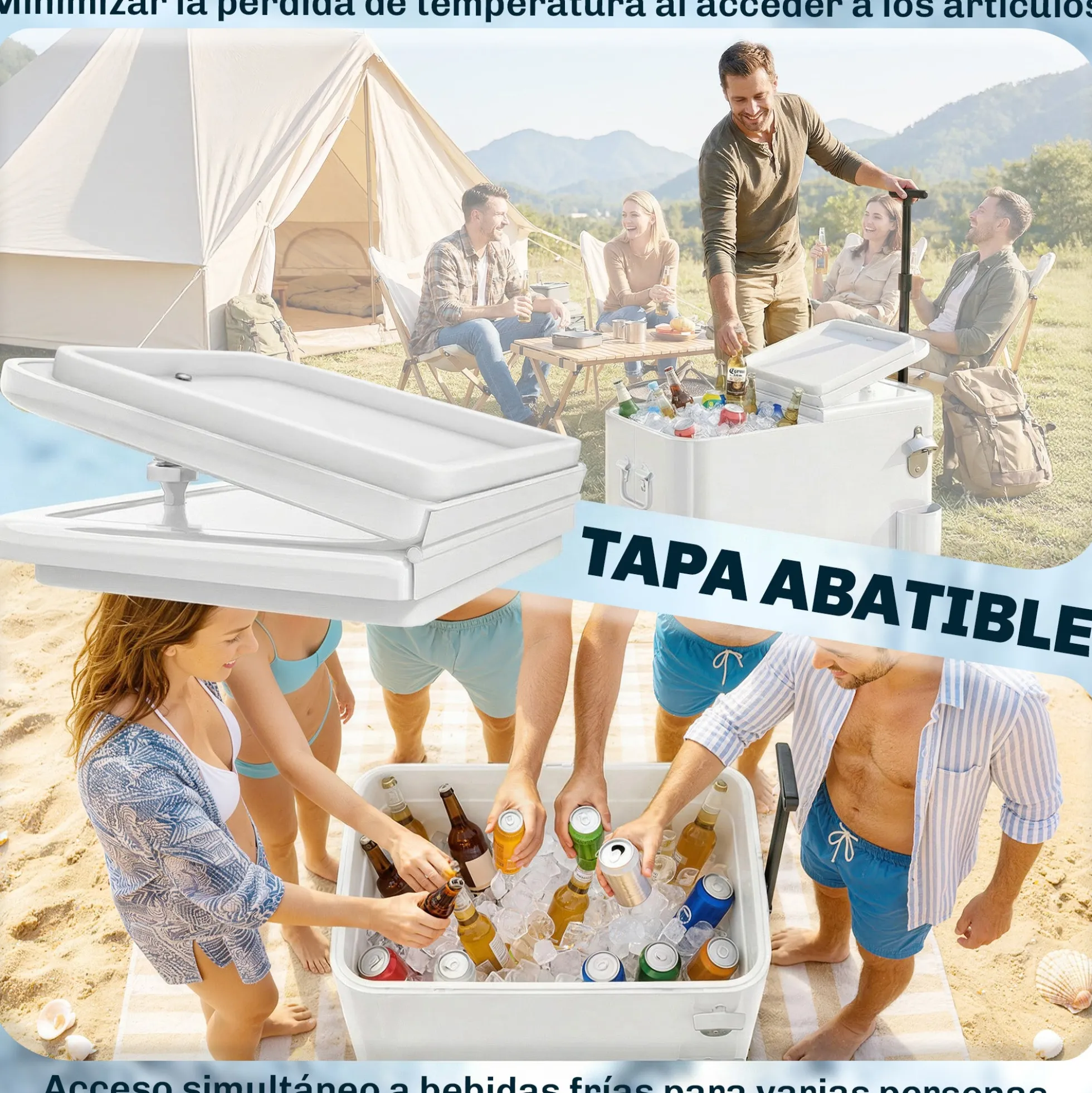 Outsunny Carrito Nevera De 56l Con Ruedas Mango Ajustable Abrebotellas Blanco