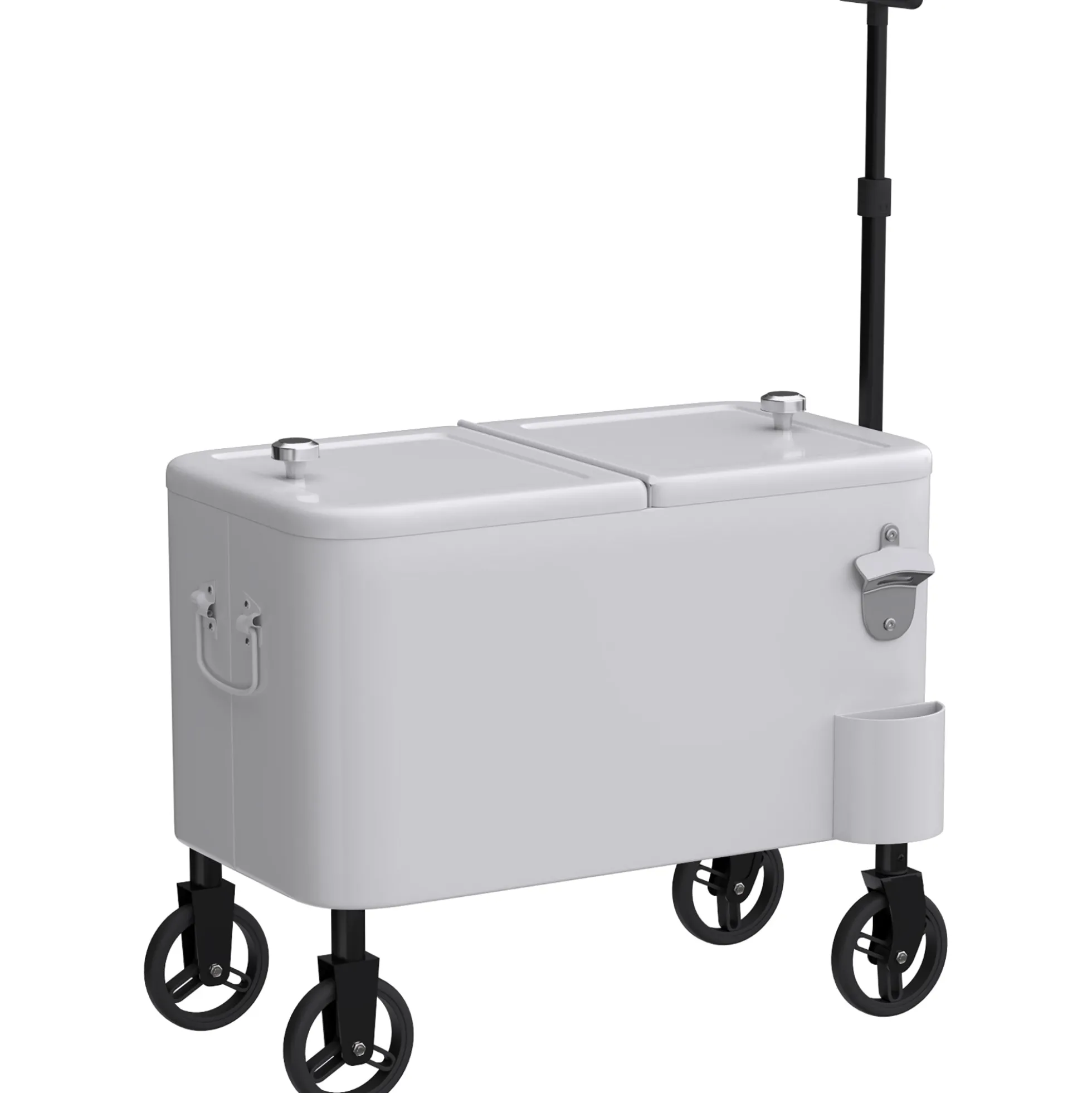 Outsunny Carrito Nevera De 56l Con Ruedas Mango Ajustable Abrebotellas Blanco