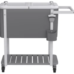 Outsunny Carrito Nevera De 56l Con Ruedas Estante Abrebotellas Gris