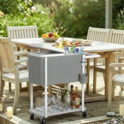 Outsunny Carrito Nevera De 56l Con Ruedas Estante Abrebotellas Gris