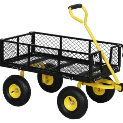 Outsunny Carro De Jardín Basculante Carga 200 Kg Negro Y Amarillo