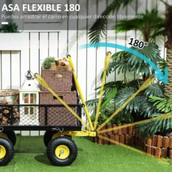 Outsunny Carro De Jardín Basculante Carga 200 Kg Negro Y Amarillo