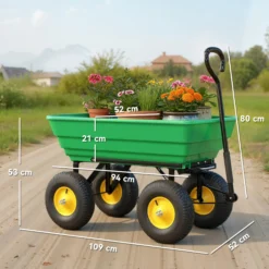 Outsunny Carro De Jardín Con Carrocería Inclinable 109x52x94 Cm Verde Oscuro
