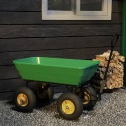 Outsunny Carro De Jardín Con Carrocería Inclinable 109x52x94 Cm Verde Oscuro