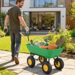 Outsunny Carro De Jardín Con Carrocería Inclinable 109x52x94 Cm Verde Oscuro
