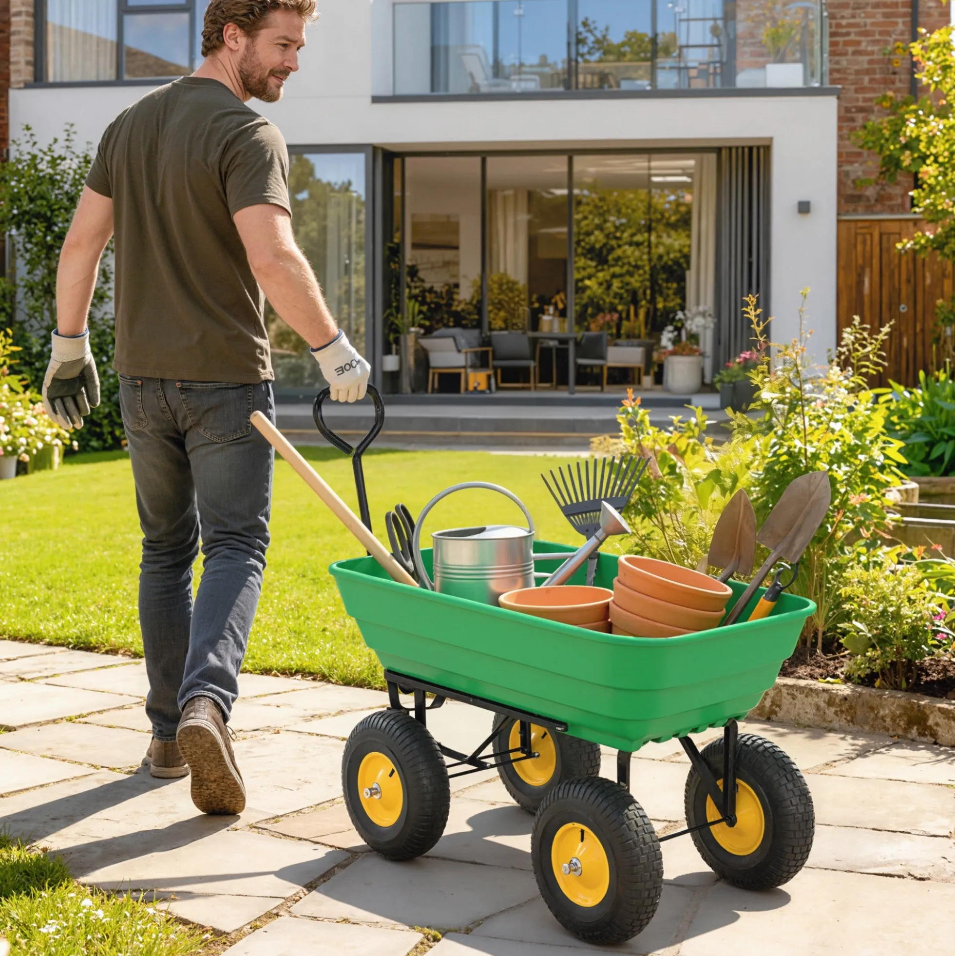 Outsunny Carro De Jardín Con Carrocería Inclinable 109x52x94 Cm Verde Oscuro