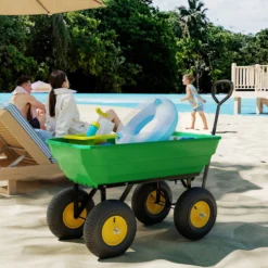 Outsunny Carro De Jardín Con Carrocería Inclinable 109x52x94 Cm Verde Oscuro