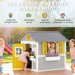Outsunny Casa De Jardín Infantil Con Jardineras Y Soportes De Flores Gris